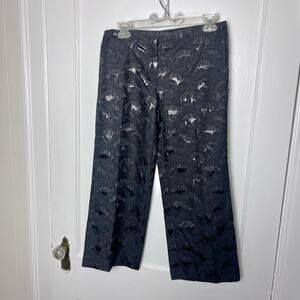 Vintage Trina Turk Black Silk Blend Cropped Wide Leg Jacquard Pants Size 4